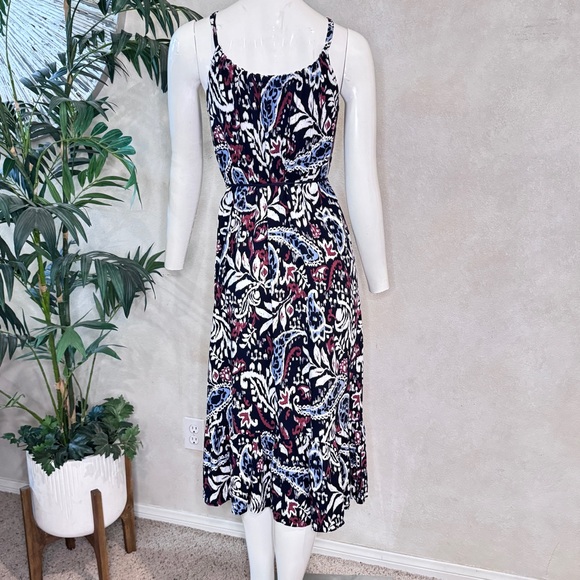Lucky Brand Navy Paisley Knit Midi Dress Sz M - Picture 4 of 9
